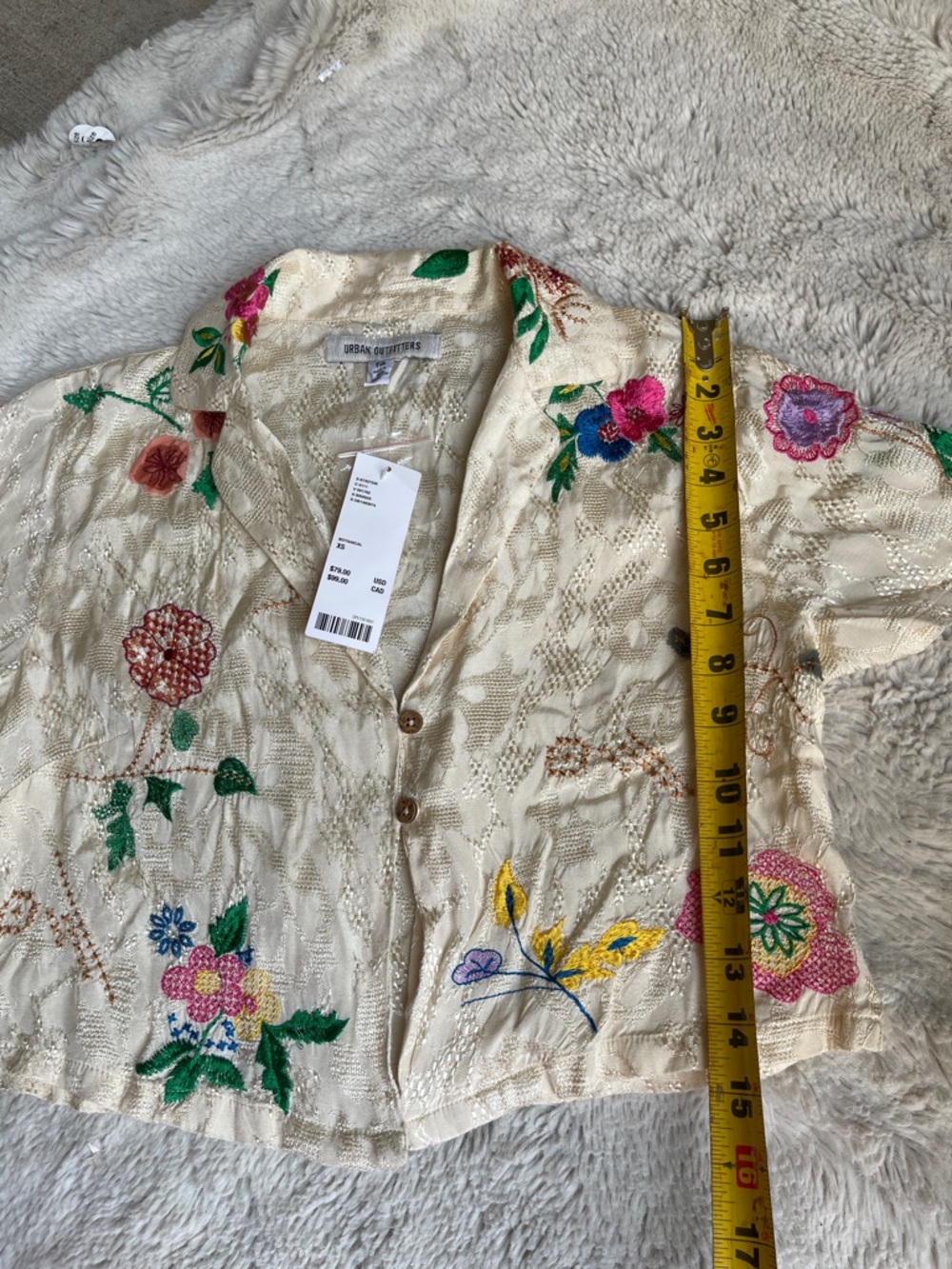 Urban Outfitters Eden Embroidered Souvenir  Button-Up crop shirt in botanical XS - Picture 6 of 8